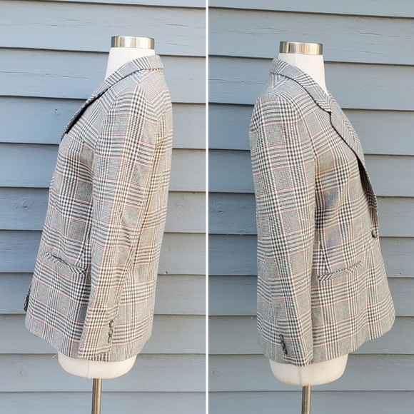 Vintage 90s Talbots Pink Gray Herringbone Glen Plaid Skirt Blazer Suit Set Sm - Picture 4 of 9